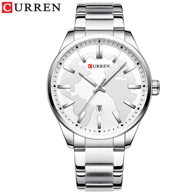 silver white Модные брендовые кварцевые фирмы carren часы для мужчин Уникальный Циферблат Бизнес браслет из нержавеющей стали Нежные мужские наручные часы мужские - Цвет: silver white