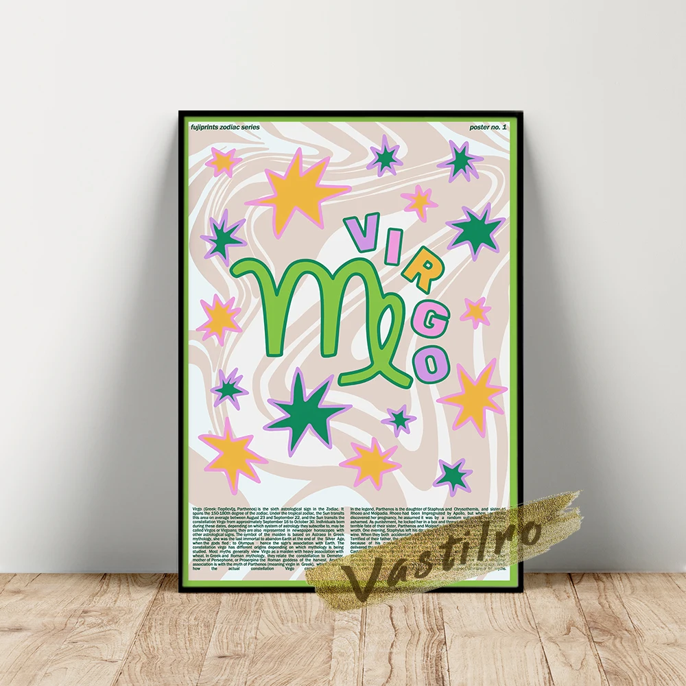 

Virgo Printable Wall Art Retro Abstract Poster Star Sign Astrology Prints Picture Canvas Painting Kids Room Decor Wall Stickers