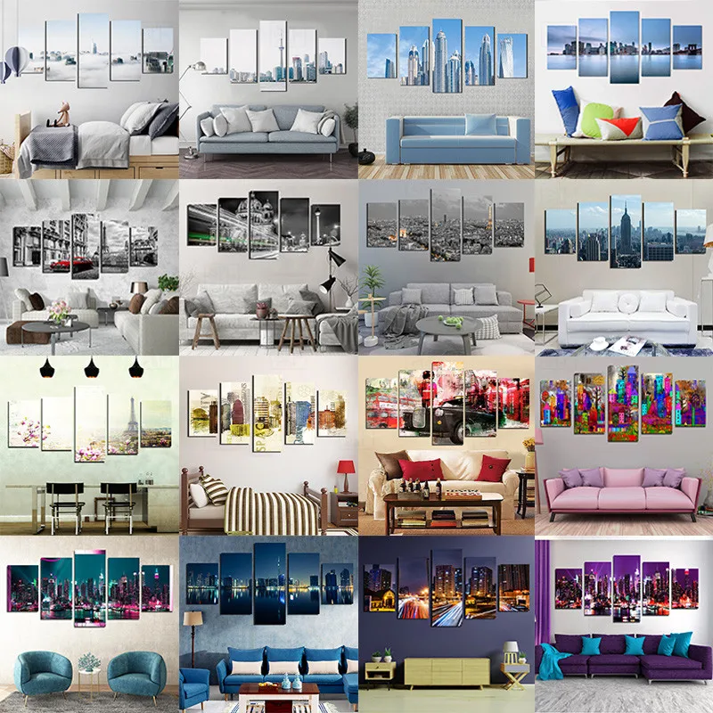 Современный домашний декор Настенная картина HD принты 5 комплектов вид города