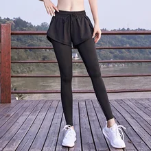 Штаны Для Йоги Поддельные 2 шт. высокая Талия тренажерный зал леггинсы тонкие брюки для женщин Sprots YA88