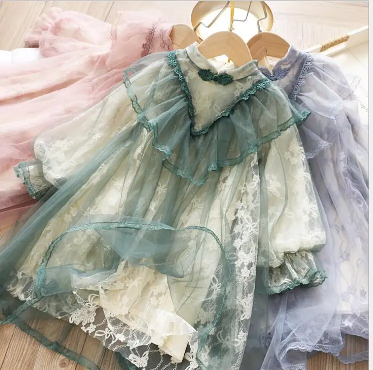 Новые детские кружевные платья с оборками на весну, элегантная национальная одежда принцессы для девочек, 5 шт./партия