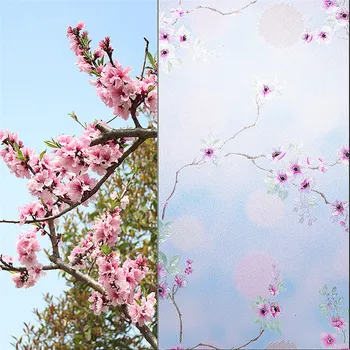 

45cm/90cm Blue sky pink peach pattern glue-free static glass sticker PVC matte opaque privacy sunscreen bedroom glass sticker