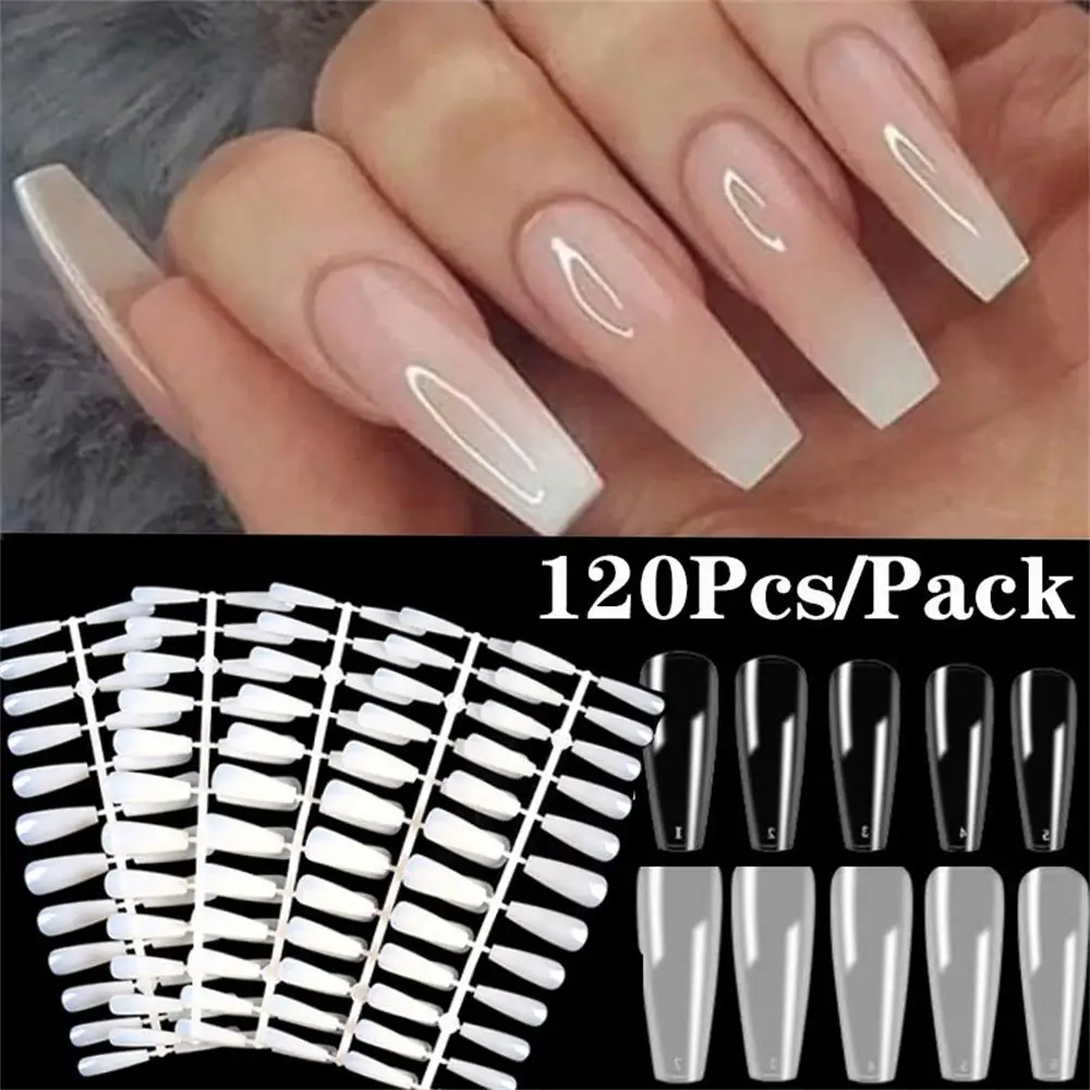 

120Pcs/set False Coffin Nails Full Cover Ballerina Fake Nail Flat Shape Nails Art Tips Natural Clear Color Manicure Nail Tips