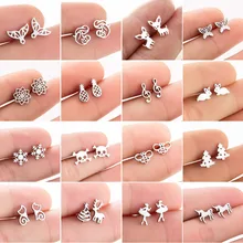 Hfarich милые детские серьги Китти Кот кран Единорог хвост животное мода массивные украшения Рождество женщин шпильки