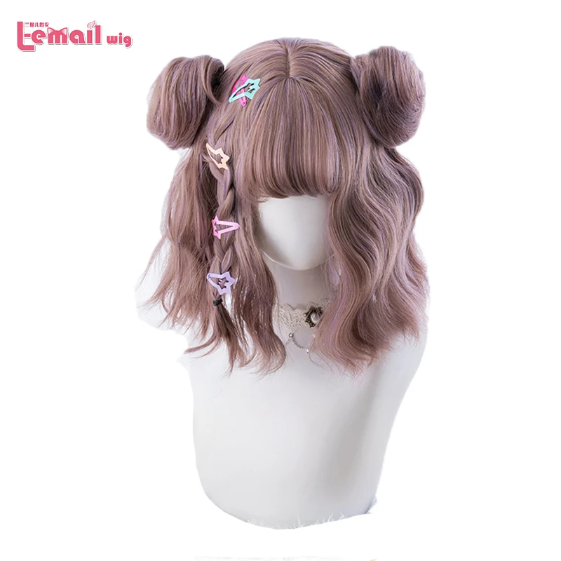

L-email wig Mixed Color Lolita Wigs Short Wave Wig with Buns Gothic Cosplay Wigs Heat Resistant Synthetic Hair Japanese Hallowee