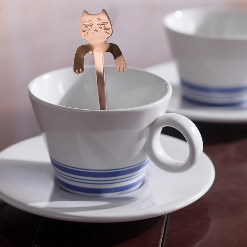 C 1 Piece Cute Cat Spoon Long Handle Spoons Flatware Drinking Tools Kitchen Gadget Kitchen milk coffee cup stirring spoon tools - Цвет: C