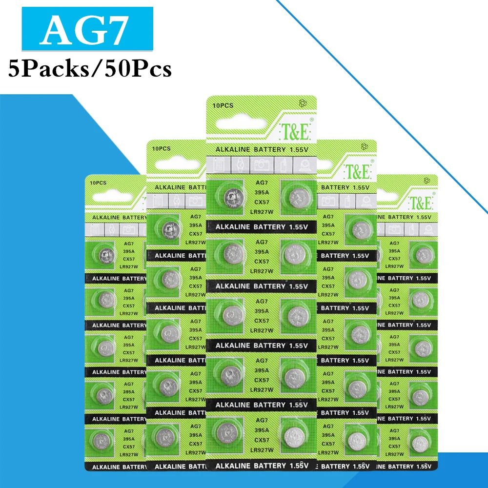 50 шт./5 упаковок AG7 LR927 LR57 кнопочные батарейки 395A щелочные для монет 1 55 в SR927W 399 GR927