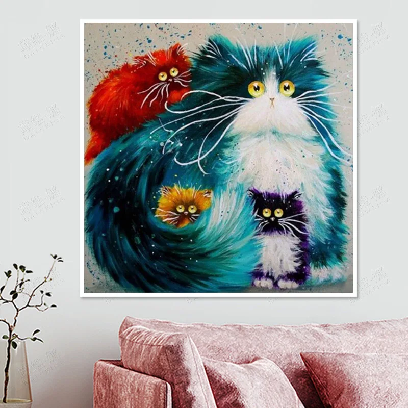 

New Style Diamond Painting Full of Crystals Small Cartoon Cat round Diamond Stick-on Crystals Cross Stitch Foreign Trade Hot Sel