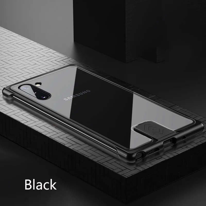 Чехол для samsung Note 10 Plus, роскошный металлический бампер из закаленного стекла, задняя крышка для samsung S10 Plus S10, чехол для Note 10 Plus, чехол - Цвет: Black