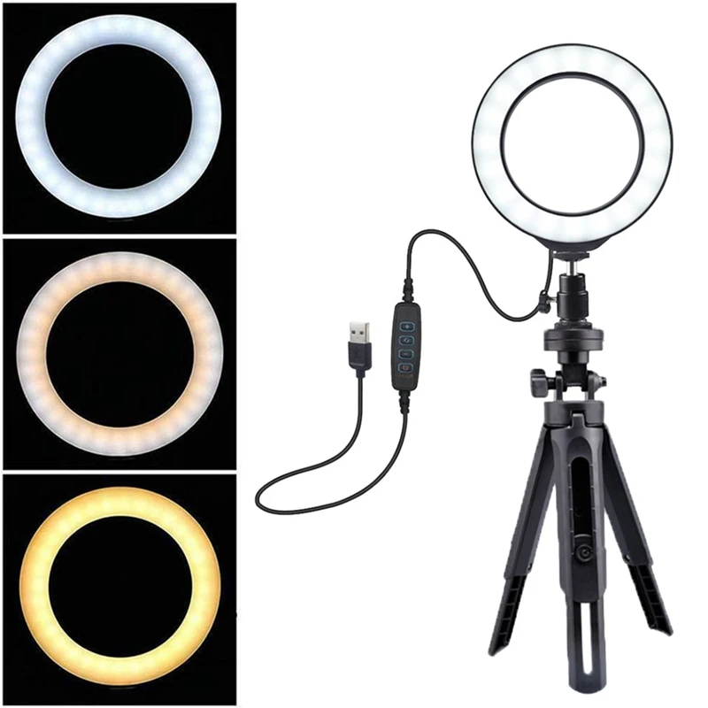 Lumière annulaire de 6 pouces avec support réglable LED avec Mode de lumière réglable 3 pour la photographie de maquillage de flux en direct YouTube