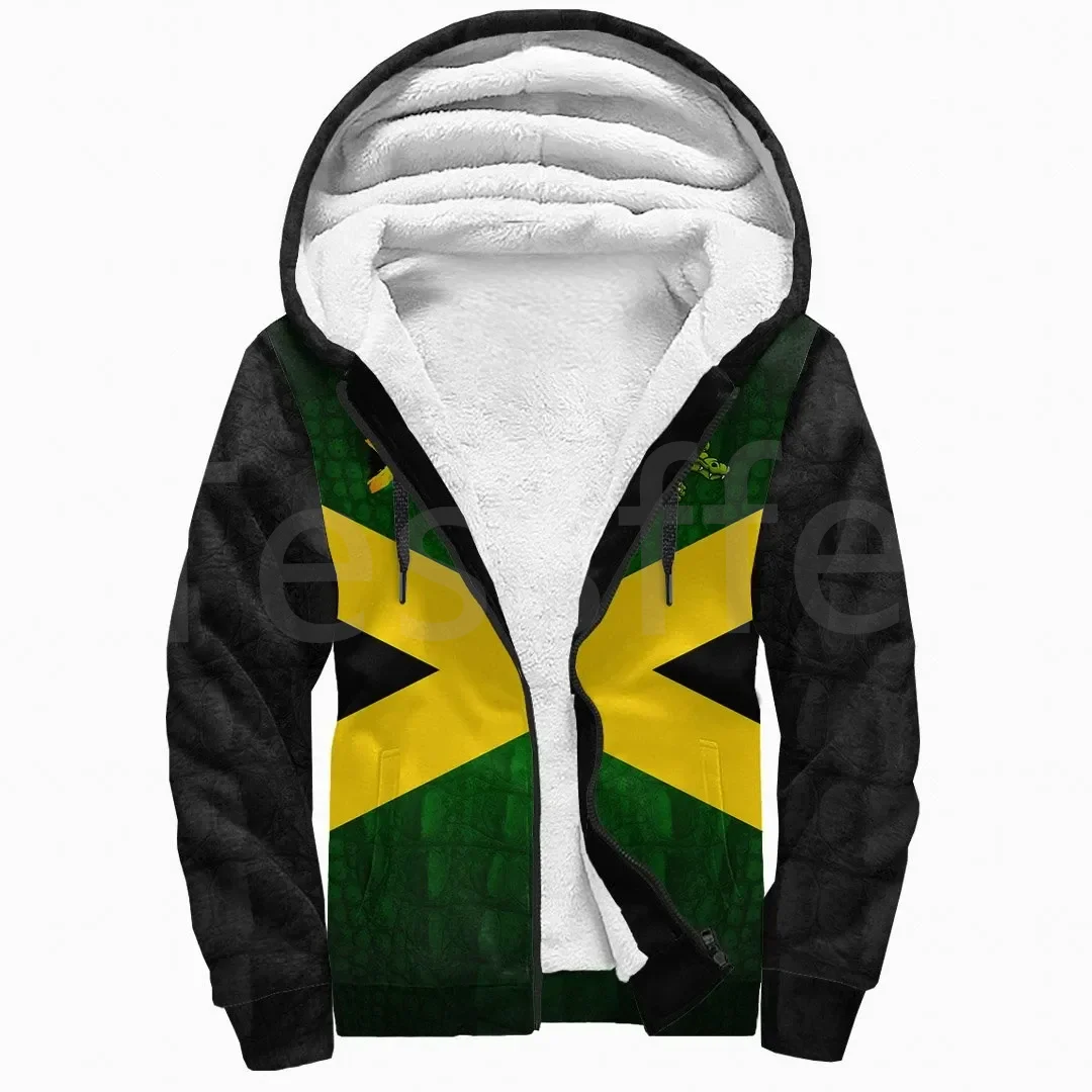 Tessffel Reggae County Flag Africa Jamaica King Emblem Lion 3DPrint Men/Women Winter Coat Zipper Fleece Hoodies Casual Jacket A2