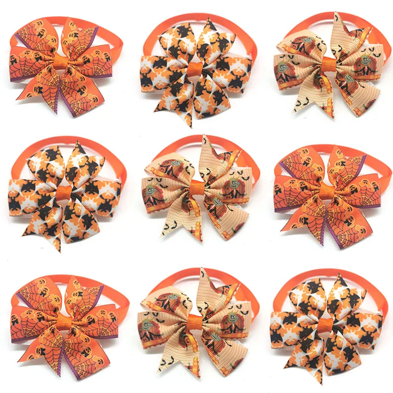 30/50pcs Halloween Pet Dog BowTies Style Puppy Dog Bowties Party Accessories Holiday Pet Grooming Accessories Supplies pet halloween triangle scarf pumpkin ghost head print scarf pet dog saliva towel holiday party decoration halloween accessories