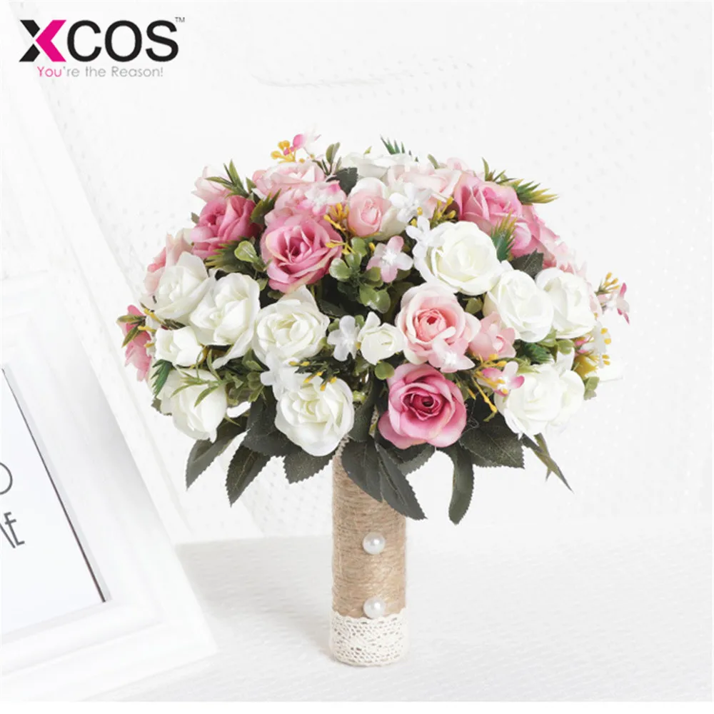 XCOS Свадебный букет ручной работы Искусственный цветок розы buque Casamento Свадебный букет для свадебного украшения ramos de novia - Цвет: As Pic
