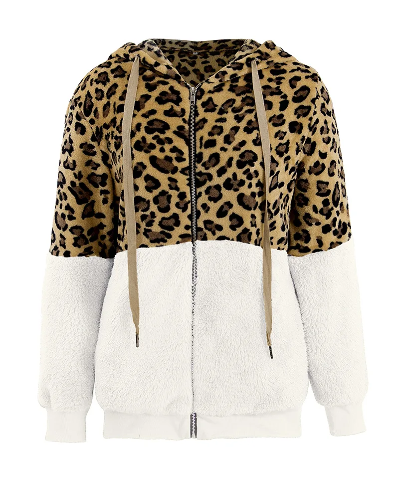 Jaqueta de lã de Leopardo Quente com Zíper Cabolsa de Retalhos com Capuz Mulheres Inverno Jaqueta Feminina Teddy Harajuku Cabolsa Chaqueta Mujer 2020 7 2019 jaqueta de lã de leopardo mulheres