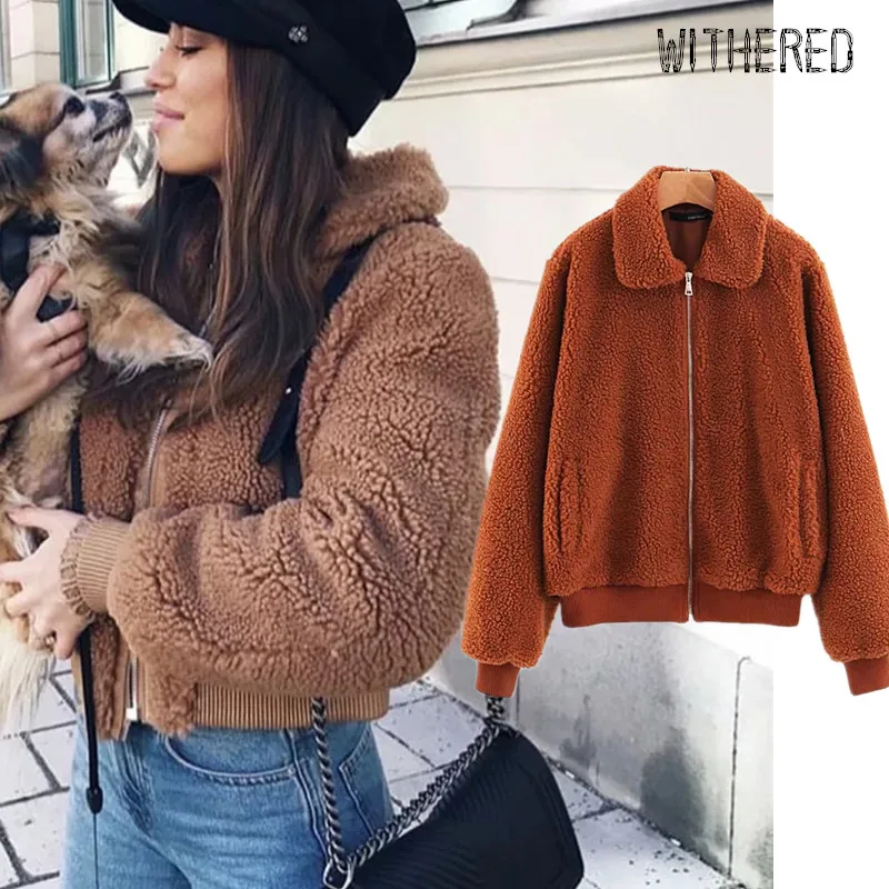 

Withered fashion blogger high street vintage winter Lamb velvet thick warm short jacket women casaco feminino jaqueta feminina