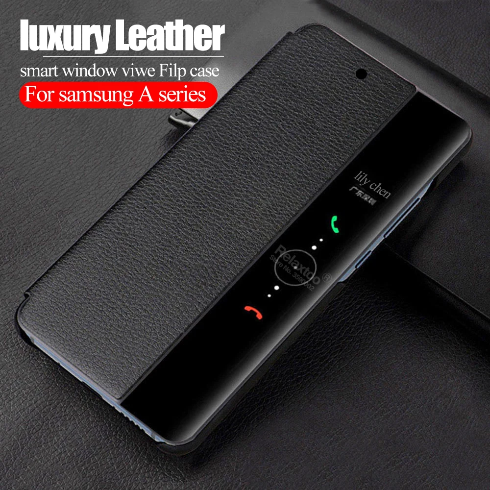 

luxury Filp Leather case For samsung a50 2019 smart window view cover on For samsung galaxy a70 a10 a20 a30 a40 a60 cases coque