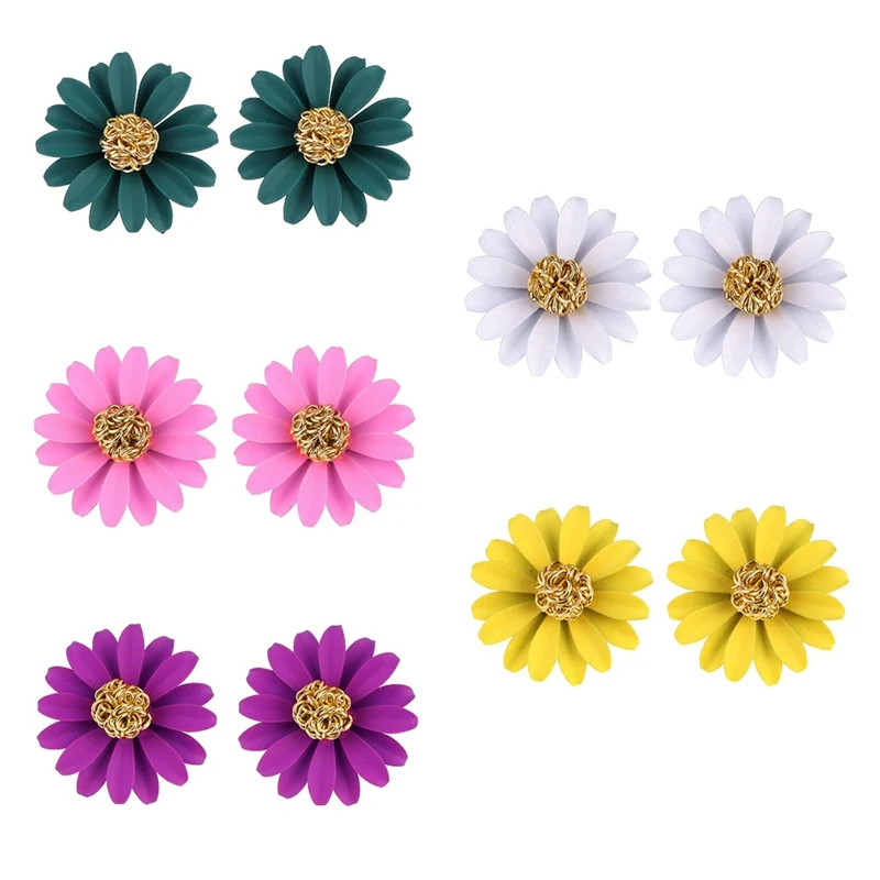 Корейские милые серьги в виде маленькой маргаритки 5 цветов женские лепестки