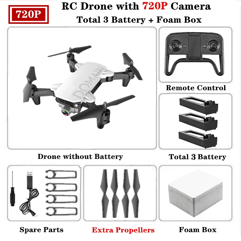 720P Foam Box W3 Радиоуправляемый Дрон 4K Квадрокоптер с Wifi FPV широкоугольная камера складной Квадрокоптер с высокой фиксацией Радиоуправляемый вертолет Профессиональный селфи Дрон - Цвет: 720P Foam Box W3