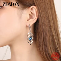 ZDADAN 925 Silver Hollow Blue Crystal Long Drop Earrings For Women Fashion Wedding Jewelry Gift 1