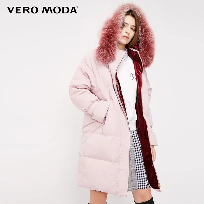 Vero Moda женский пуховик средней длины с капюшоном из меха енота | 318412537