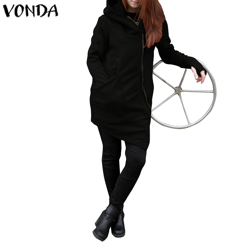 VONDA женские толстовки Осень Зима Блузка Женская Повседневная с длинным рукавом толстовки платье VONDA молния пальто верхняя одежда