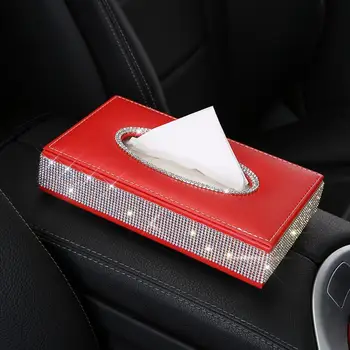 

Hot PU Leather Rhinstone Tissue Box Center Console Armrest Car Box Tissue Glittering L1O8