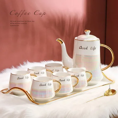 

Nordic Phnom Penh Gradient Rainbow Color with Tray Ceramic Coffee Tea Set Restaurant Household Teapot Cup Coffee Set Cooler