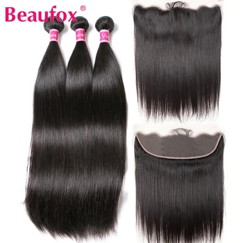

Beaufox Peruvian Straight Hair Bundles With Frontal Human Hair Bundles With Closure Lace Frontal Closure With Bundles Remy