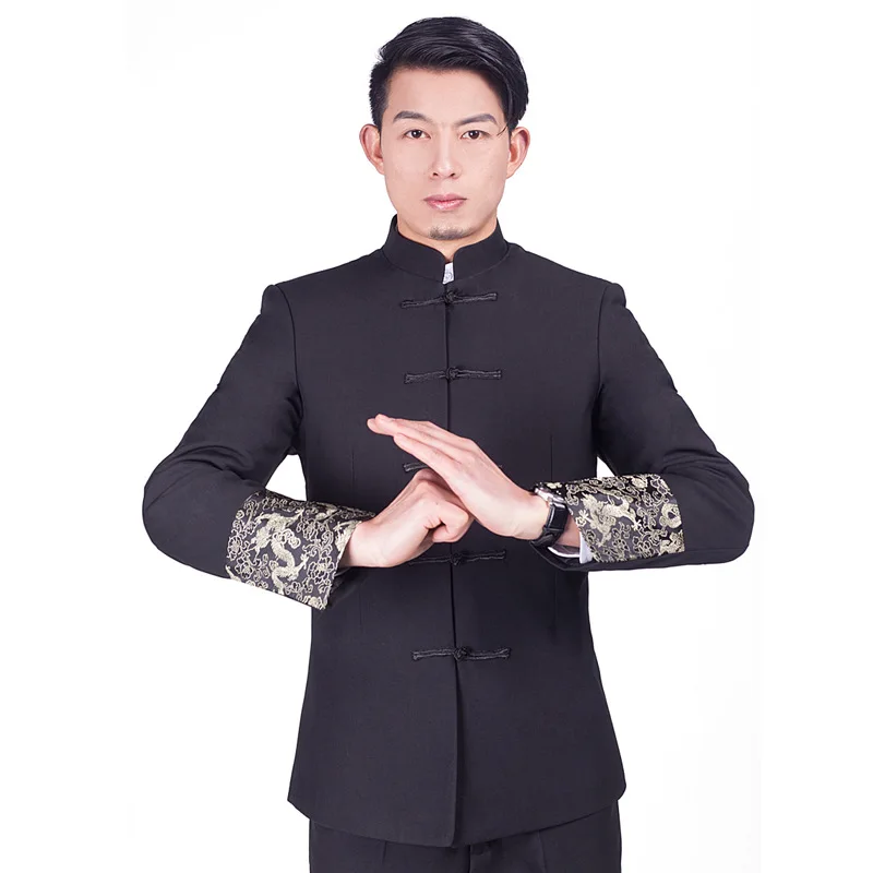 

Man Ethnic Clothing Tang suits Coat + Trousers stand collar Zhongshan suit Chinese Youth Hanfu buckle wedding Show Garment