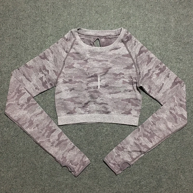 purple camo crop top 3 шт., камуфляжный бесшовный комплект, женские комплекты для спортзала, спортивная одежда, спортивная одежда, комплект для йоги, женская одежда для фитнеса, спортивные Леггинсы и топ, комплект - Цвет: purple camo crop top