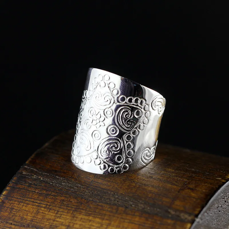 

S925 Silver Hand-carved Unisex Open Ring