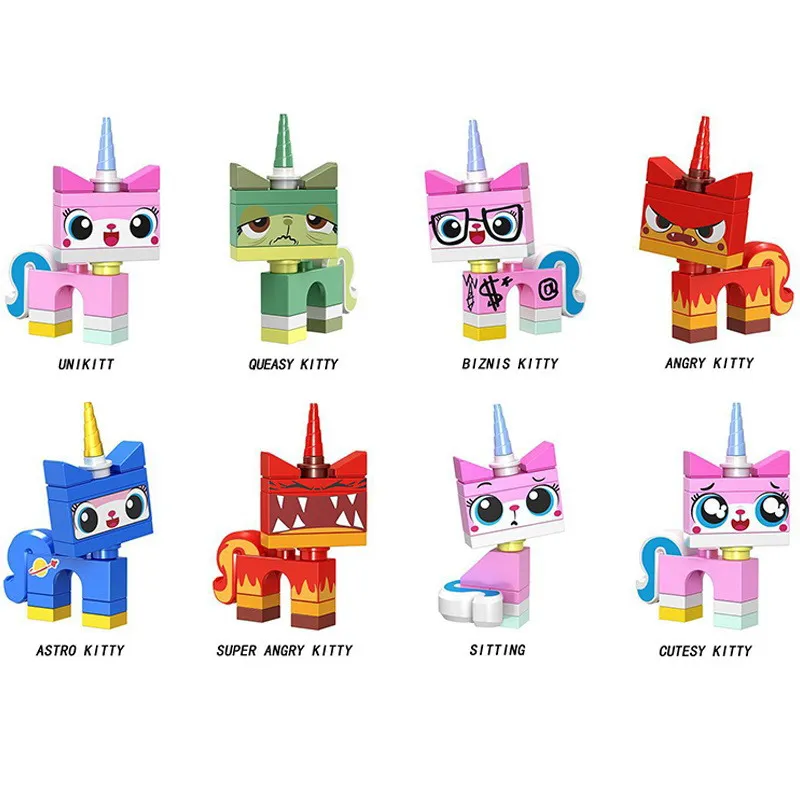 8 комплектов, мультяшный милый кот Unikitty Queasy Biznis с изображением сердитой кошечки, модель Astro Kitty, фигурки, блоки, подарок, Строительные кирпичи, игрушки для детей