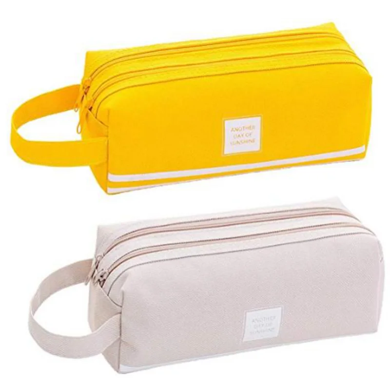 2 Pack Large Capacity Pen Pencil Storage Case, Double Zipper Student Stationery Pouch Pen Bag, Multi Compartments Pen Holder for