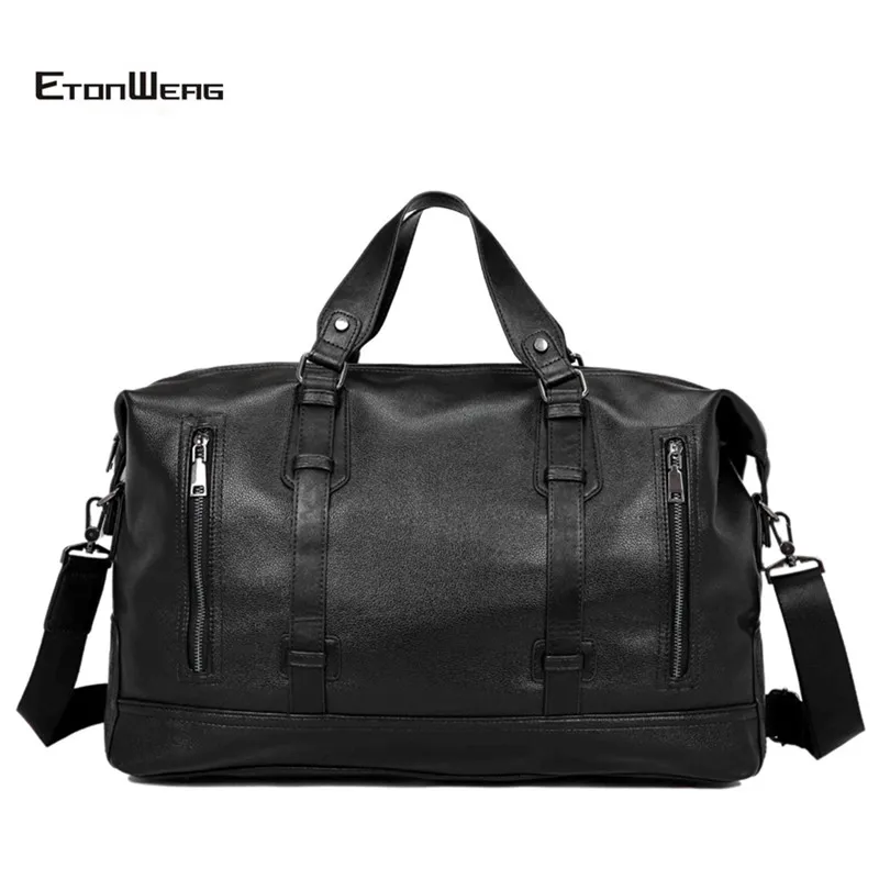 Мужская деловая офисная дорожная сумка, водонепроницаемая сумка из искусственной кожи, большая сумка для багажа, сумка для путешествий, однотонная черная сумка-тоут, повседневная сумка-мешок