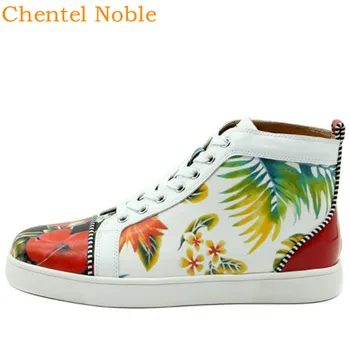 

Brand Chentel Leather Irregular Pattern Loafers Men Casual Mixed Color Shoes Men Flats Flower Printing Sneakers Leisure Big Size