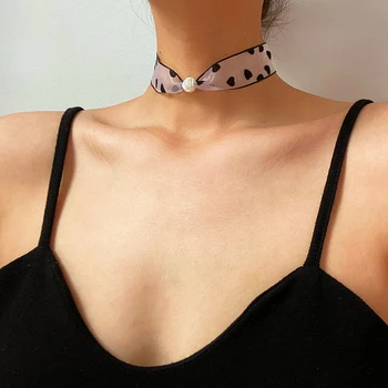 

Vogallery Sexy Club Heart Women Chokers Necklaces Fashion White Black Chocker Summer Party Polka Dot Jewelry Short Necklace New