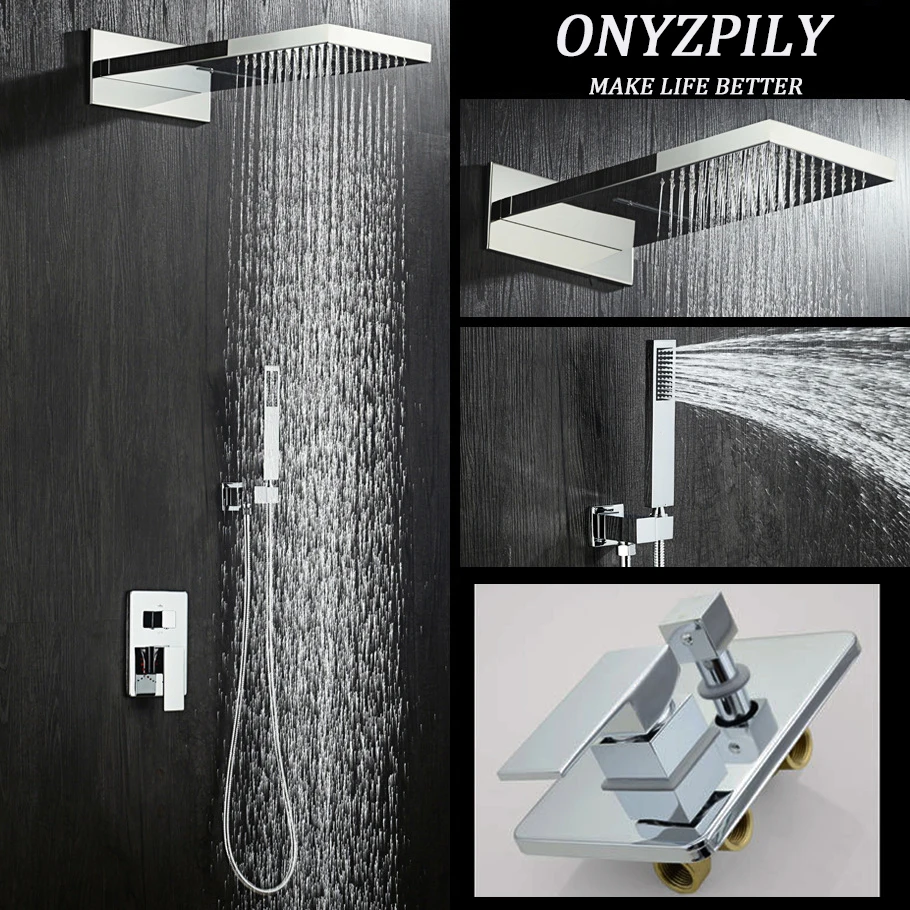 Onyzpily хром Ванная комната длинные квадратная душевая Системы головка ABS ShowerHand