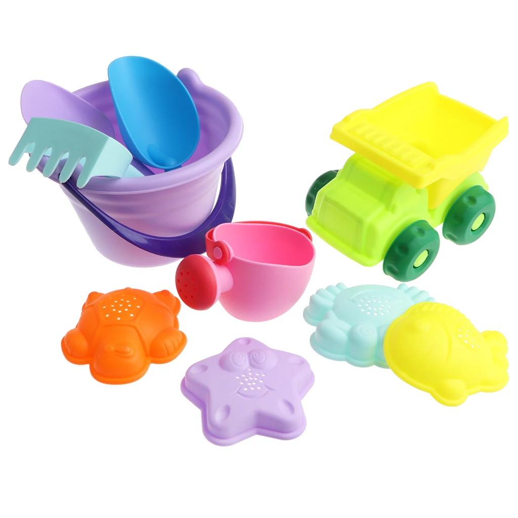 Beach Sand Toy Set with Car, Shovels, Rake, Bucket, Watering Can and Animal Molds, Sandbox Toy Children's Summer Gift