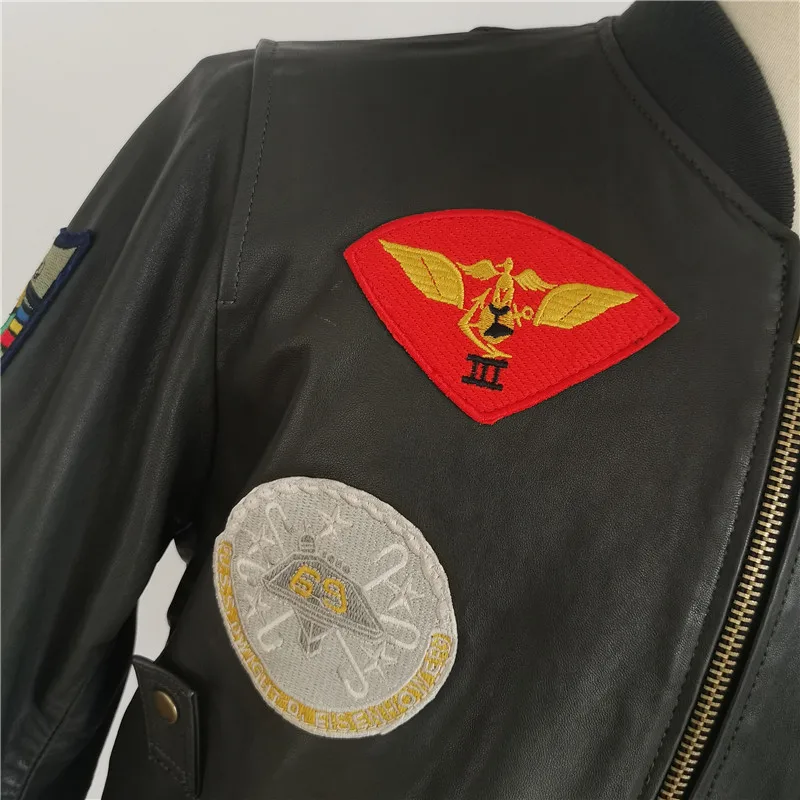 Мужская зеленая Военная кожаная куртка пилота USAF, большие размеры 6XL, натуральная овчина, осенняя приталенная кожаная куртка авиатора