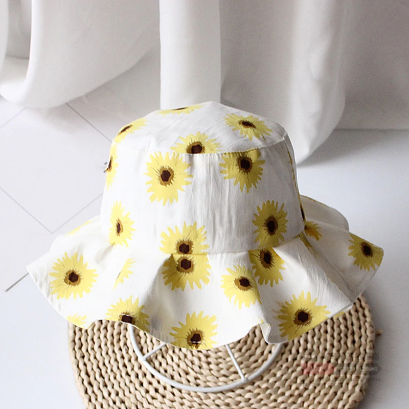 Sun Flower Printed Children Basin Hats New Simple Toddler Baby Boys Girls Bucket Hats Caps Baby Kids Leisure Fisherman Basin Cap