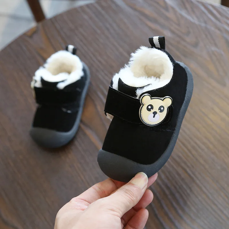 Г. Зимние ботинки для малышей утолщенные плюшевые зимние ботинки для мальчика и девочки с мягкой нескользящей подошвой, теплые детские ботинки - Цвет: black winter boots