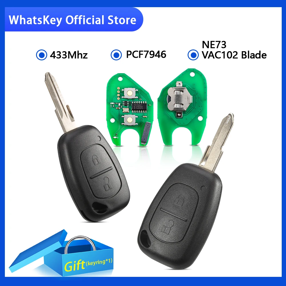 WhatsKey 2 Button Remote Key 433Mhz PCF7946 Chip For Opel/Renault Vivaro Trafic Master Clio Scenic Movano Kangoo NE73 VAC102