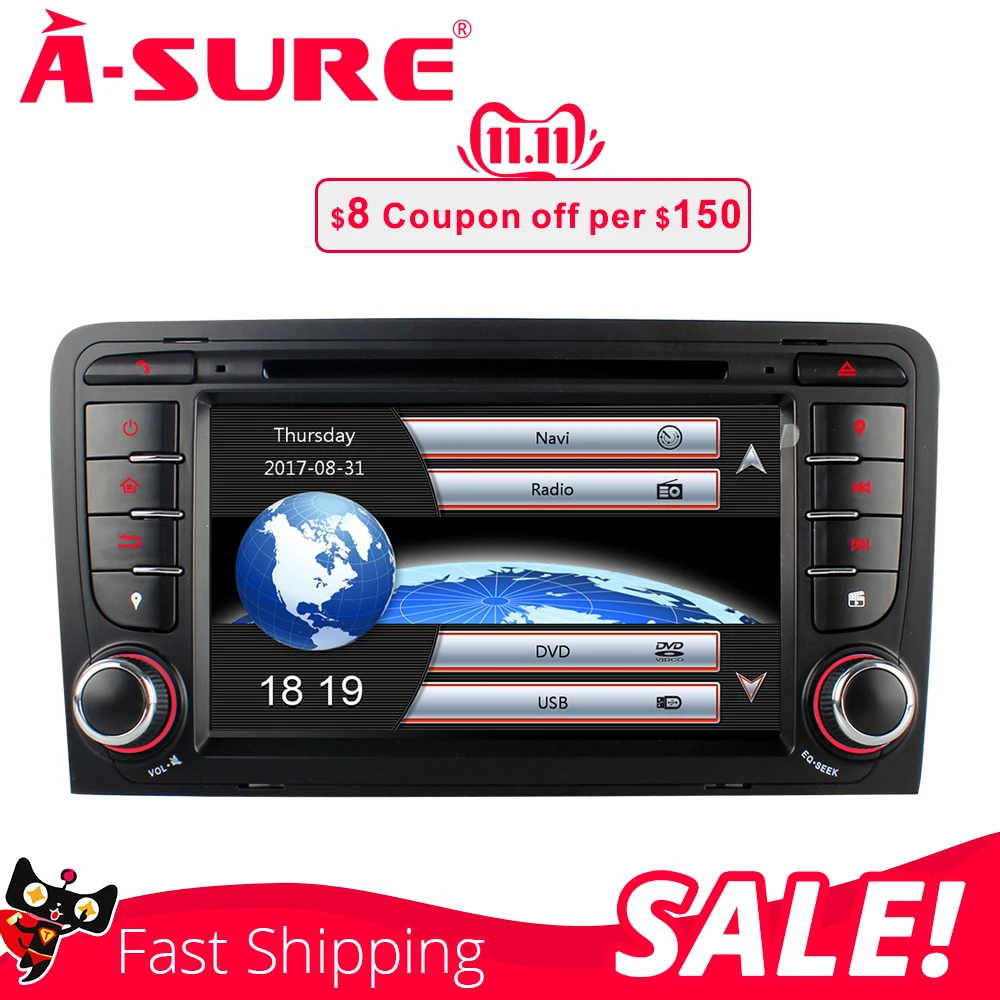 A-Sure 7 дюймов 2 Din 16G Авто Радио Стерео dvd-плеер gps навигация для AUDI A3 S3 RS3 8V 8PA DAB 3g Bluetooth SWC Bluetooth