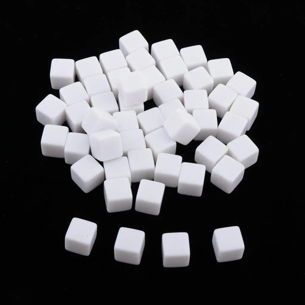 50pcs Blank Dice Cubes, 14mm Six Sided Write On Dice Blocks for Crafts, Puzzle Making, Board Games, Math Teaching - White