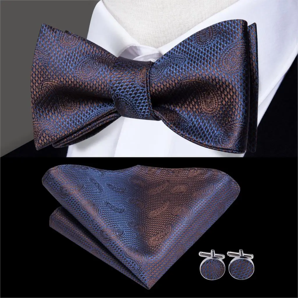 LH-2028 Hi-Tie, фирменный галстук-бабочка, шелковые галстуки-бабочки для мужчин, Классические, Пейсли, для свадьбы, вечеринки, Hanky, запонки, мужской галстук-бабочка, набор синего цвета