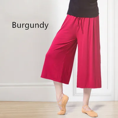 Burgundy Свободные Бальные балетные танцевальные брюки, одноцветные широкие брюки, женские эластичные брюки с высокой талией - Цвет: Burgundy