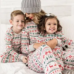 2019 г. Семейные рождественские пижамы комплект из двух предметов, брючный костюм осенняя одежда для родителей и детей размера плюс