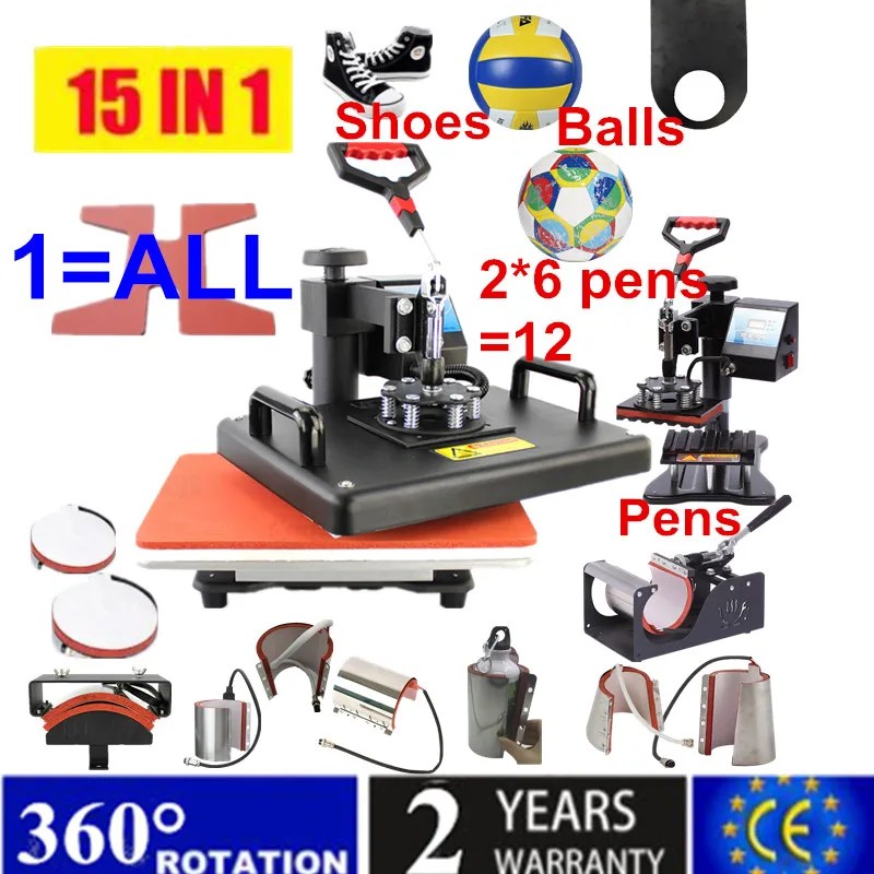 5 in 1 Combo Heat Press Machine Digital 12x15in" for T-shirt Mugs Plate Hats Cup 