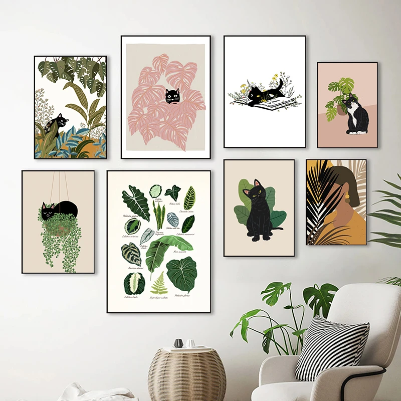 Funny Peekaboo Cat Poster Botanical Art Canvas Painting Cat Lover Gifts  House Plants Prints Nordic Posters Home Room Wall Decor| | - AliExpress