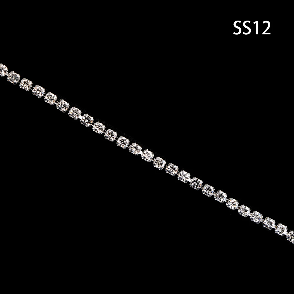 SS12 Супер яркий SS6.5-SS16 шифрования(2 мм-4 мм) DIY Швейные аксессуары для одежды с плоской задней частью 10 метров прозрачные Кристальные стразы на цепочке - Цвет: SS12